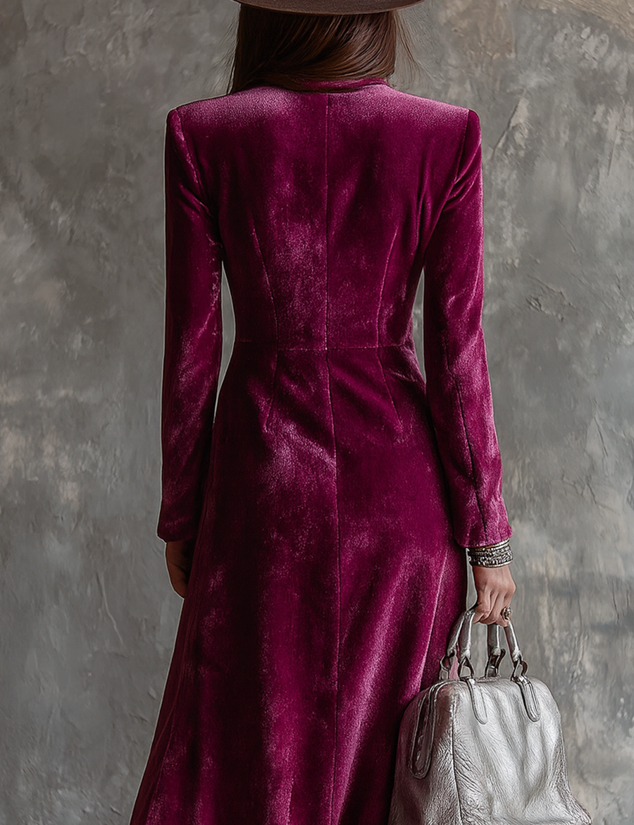 Carol | Long Blue Velvet Button-Up Blazer