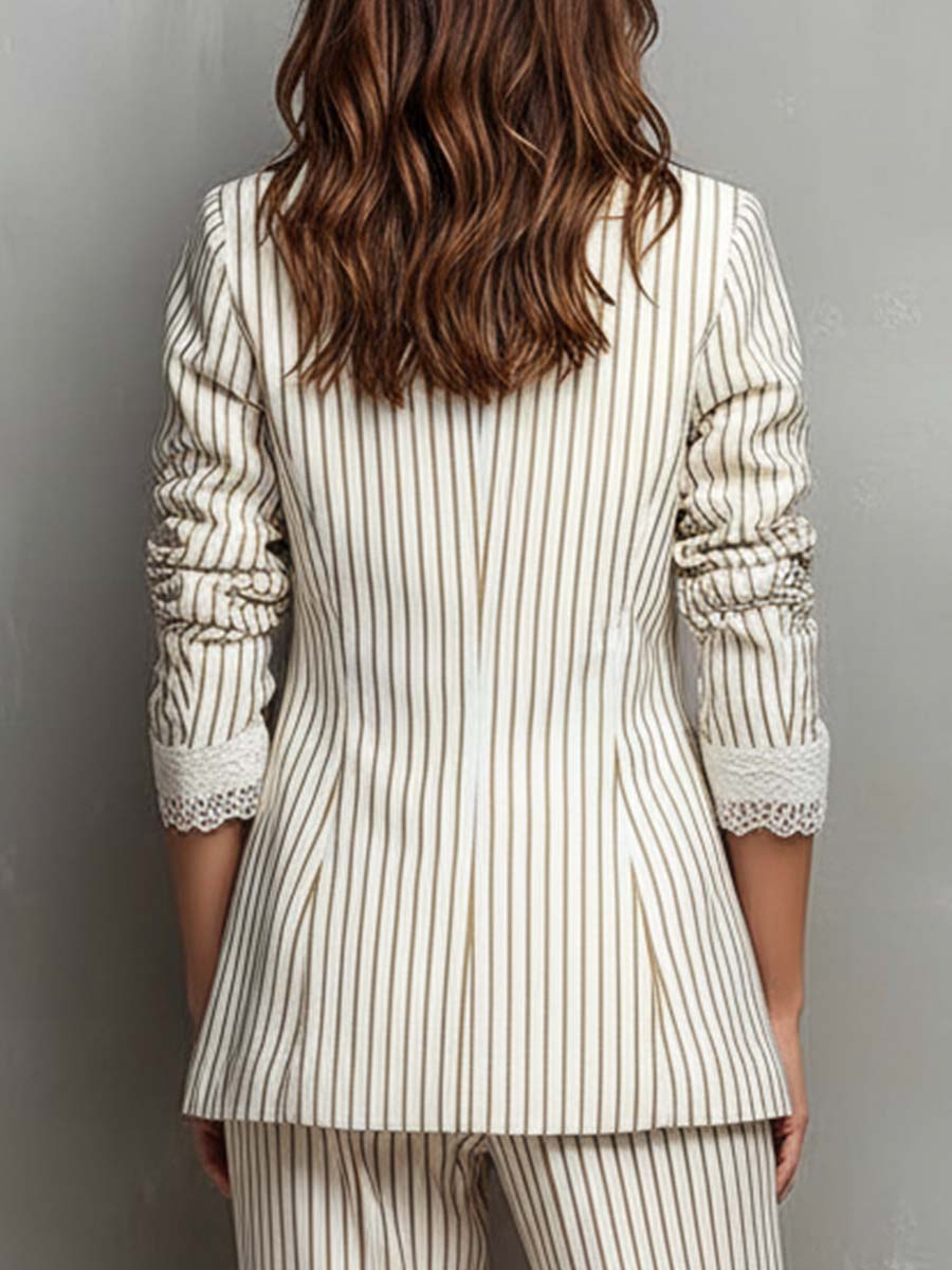 Christine | Vintage Striped Lace Short-Sleeve Blazer