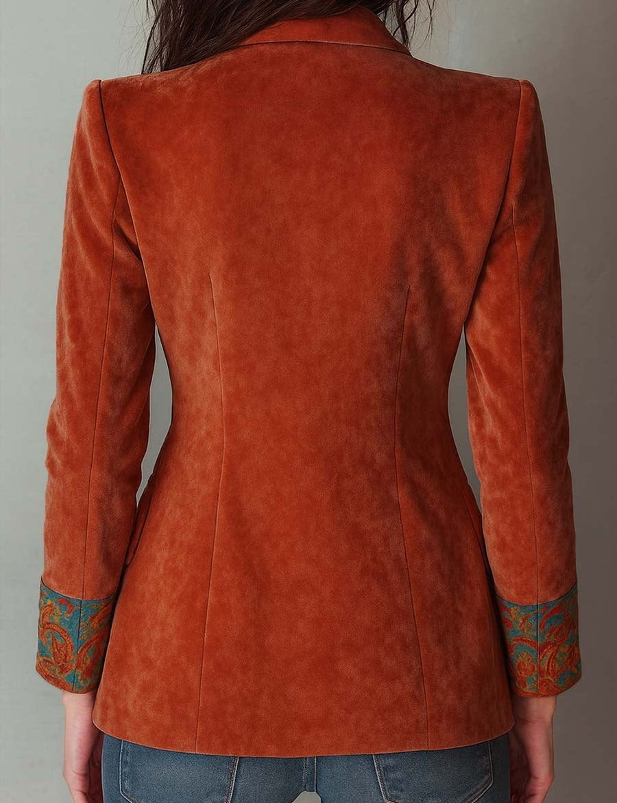 Daisy | Retro Contrast Print Polyester Velvet Blazer