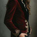 Betty | Elegant Black Blazer with Luxurious Gold-Embroidered Velvet Trim