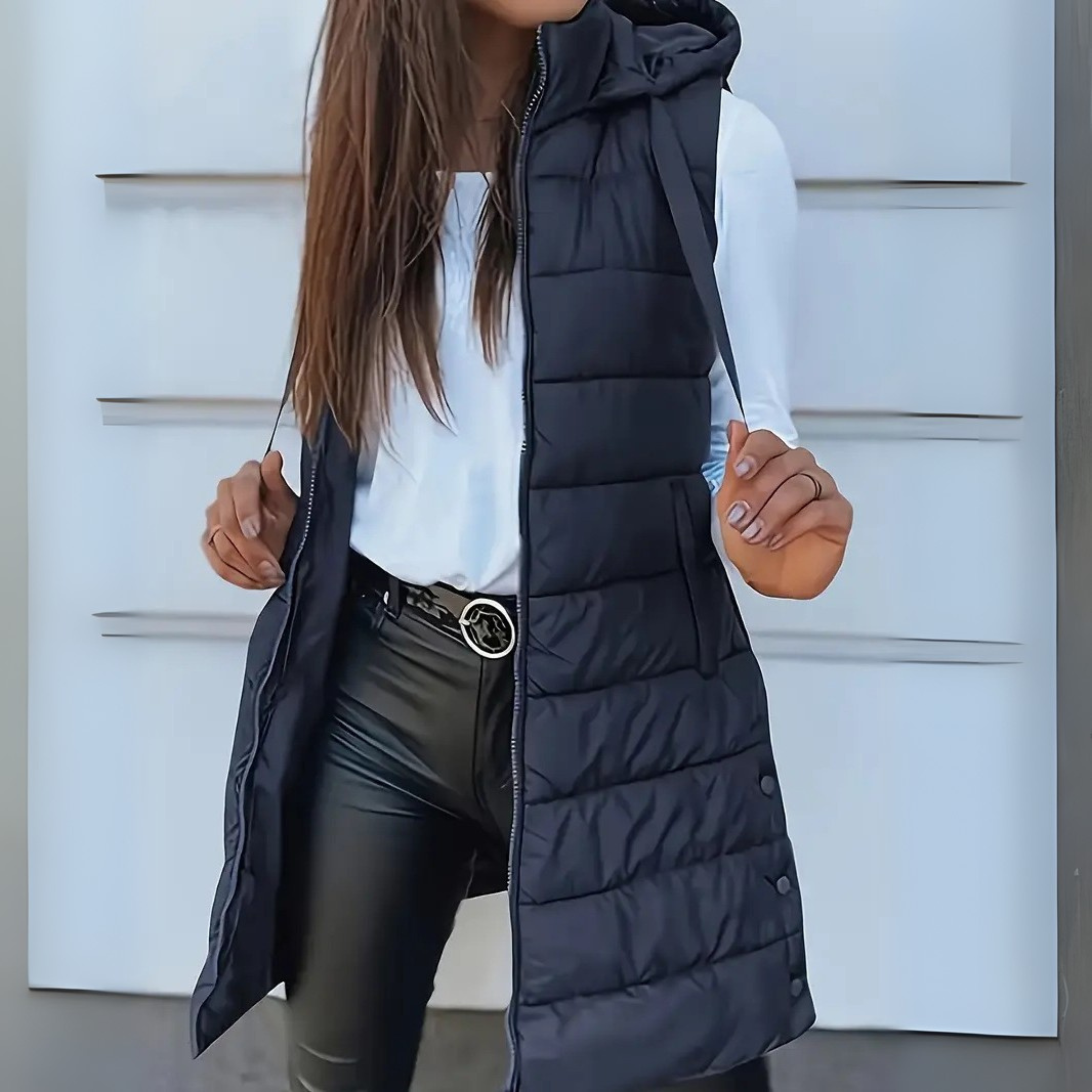 Edith | Long Sleeveless Hooded Gilet in Nine Colours