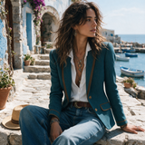 Anne | Retro Herringbone Jacket with Contrast Details