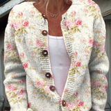 Cecily | Button-Up Knit Cardigan with Floral and Leaf Print