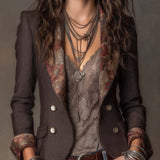 Antonia | Vintage Herringbone Jacket with Floral Design