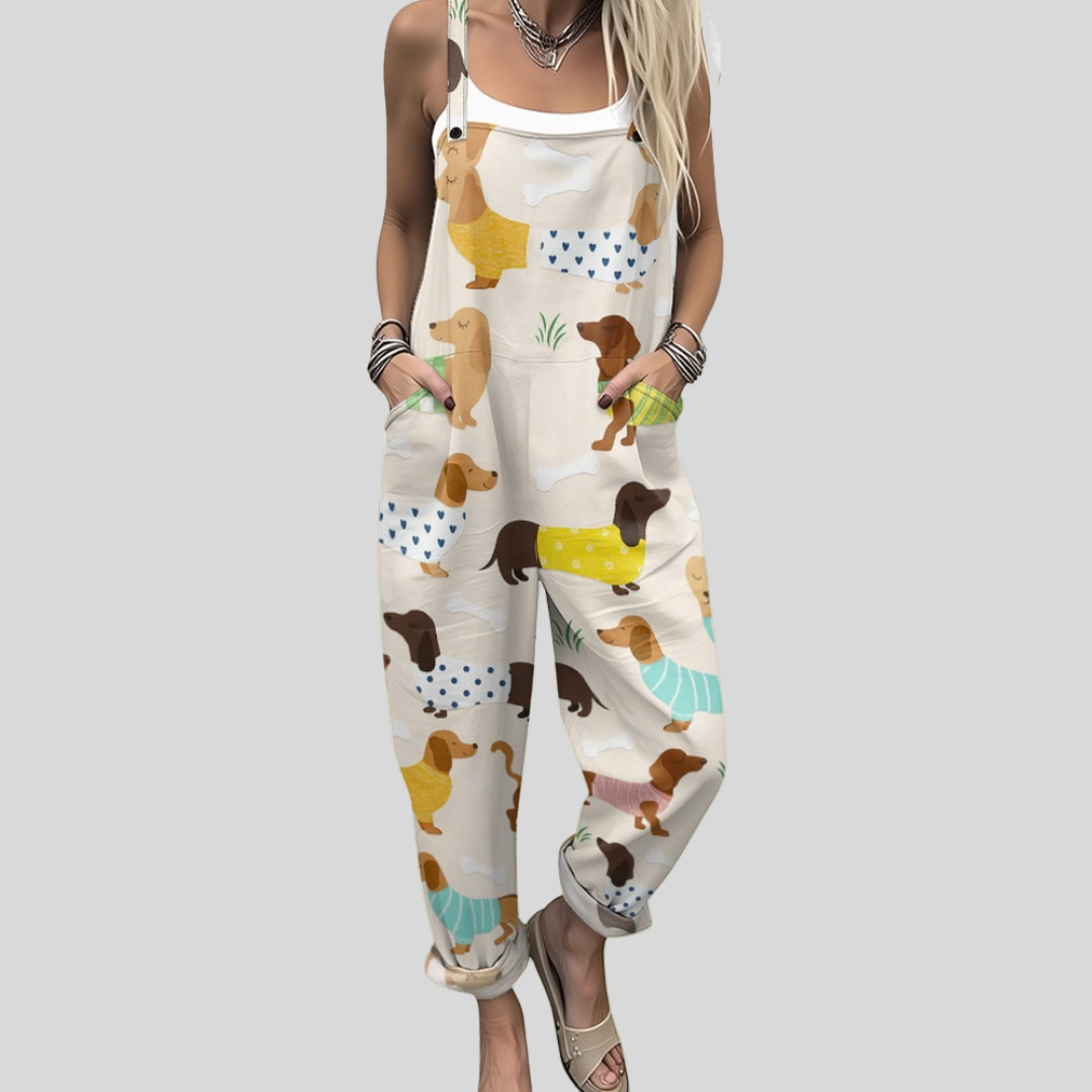 Judith | Dachshund Print Dungarees