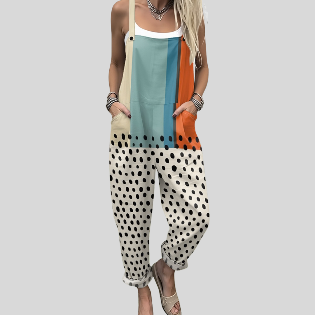 Hilda | Colour-Block Polka Dot Dungarees