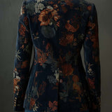 Chloe | Retro Floral Velvet Blazer with Metal Buttons