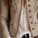 Angela | Retro Beige Stand-Collar Jacket with Floral Design