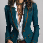 Anne | Retro Herringbone Jacket with Contrast Details