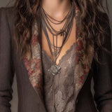 Antonia | Vintage Herringbone Jacket with Floral Design