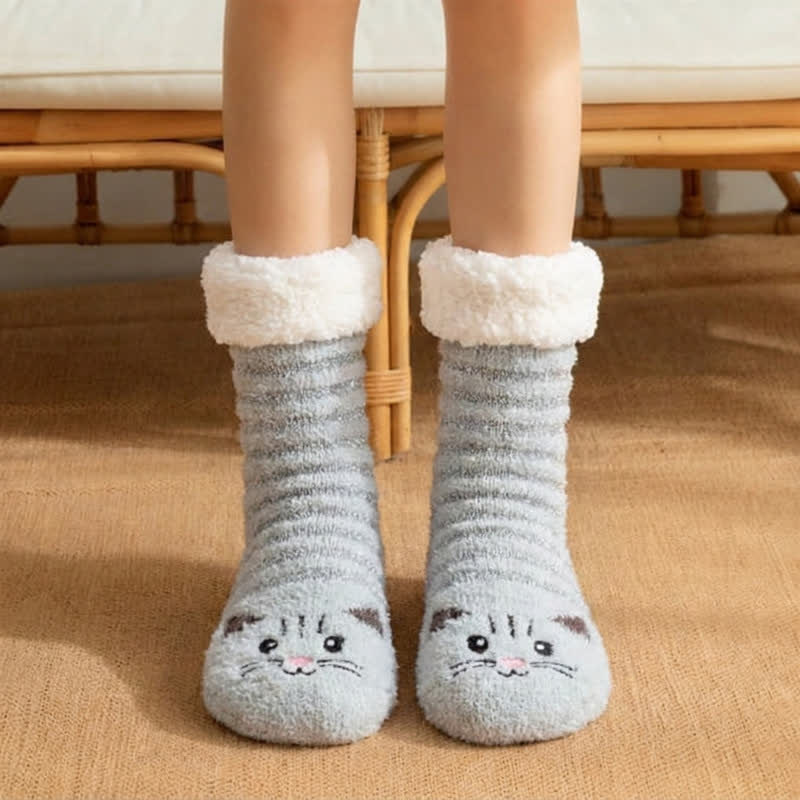 Ymke | Striped Cat Socks with Plush Cuff