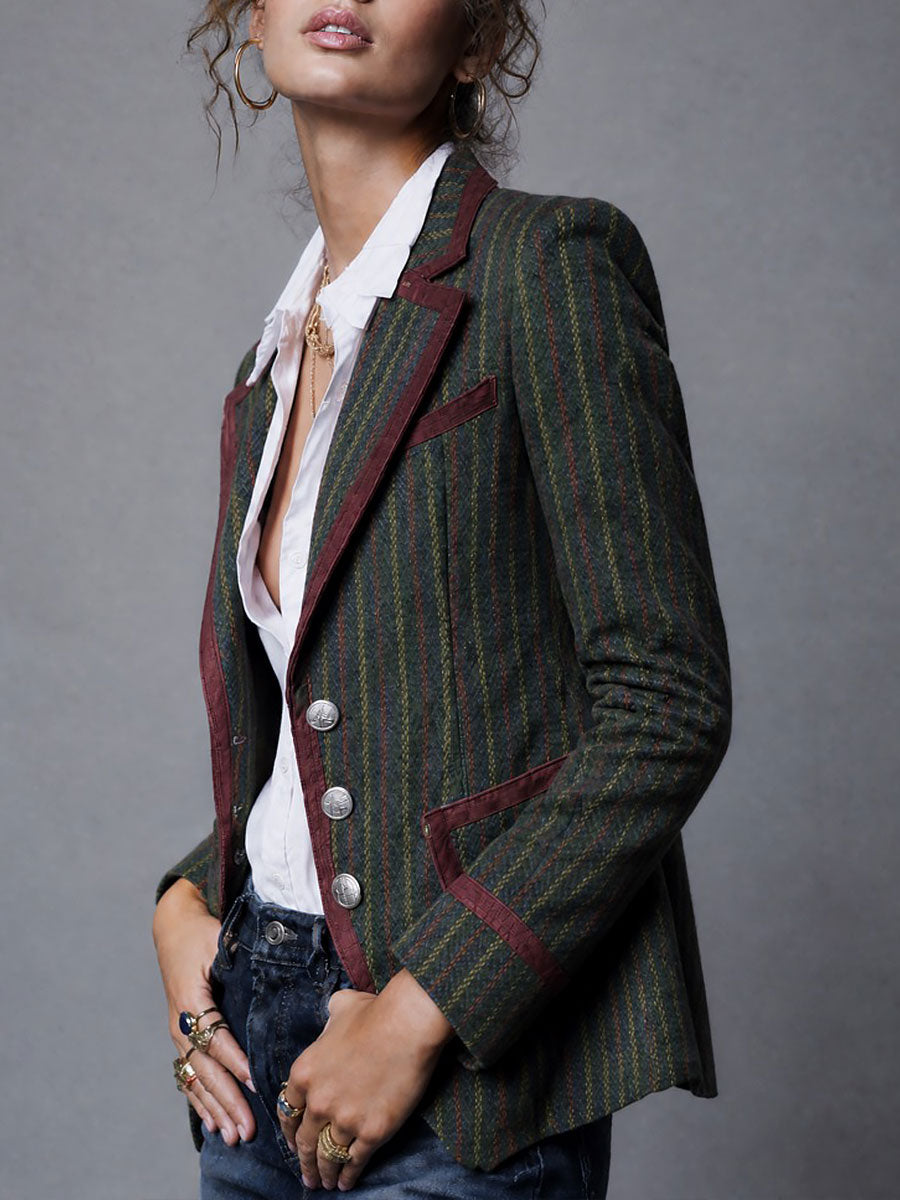 Doreen | Retro Striped Wool Blazer with Contrast Trim