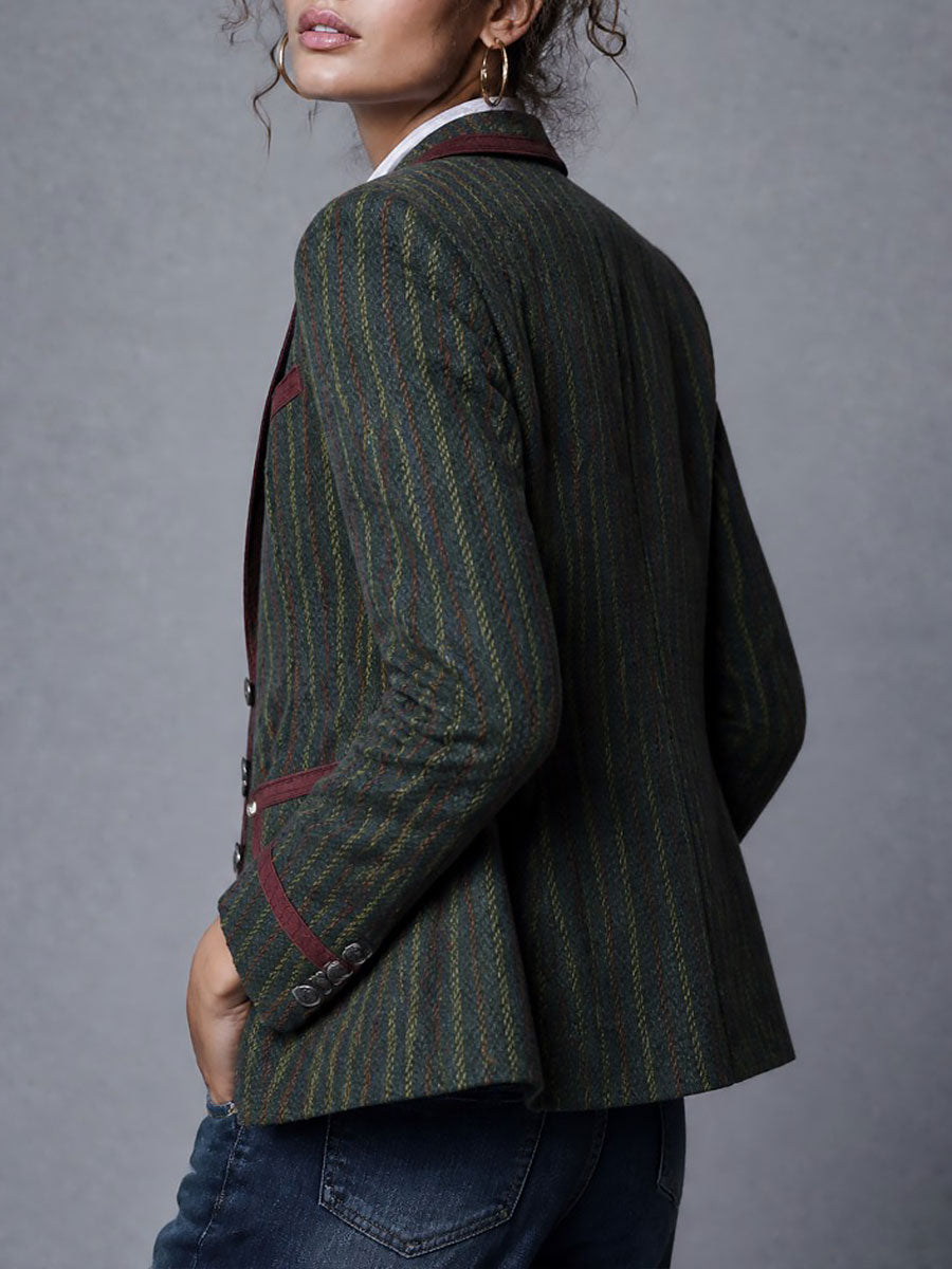 Doreen | Retro Striped Wool Blazer with Contrast Trim