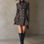 Dulcie | Elegant Double-Breasted Tapestry Blazer Mini Dress with Silver Buttons