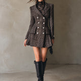 Dulcie | Elegant Double-Breasted Tapestry Blazer Mini Dress with Silver Buttons