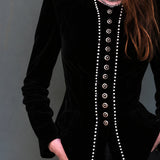 Elsie | Midnight Nomad Velvet Blazer with Pearl Details