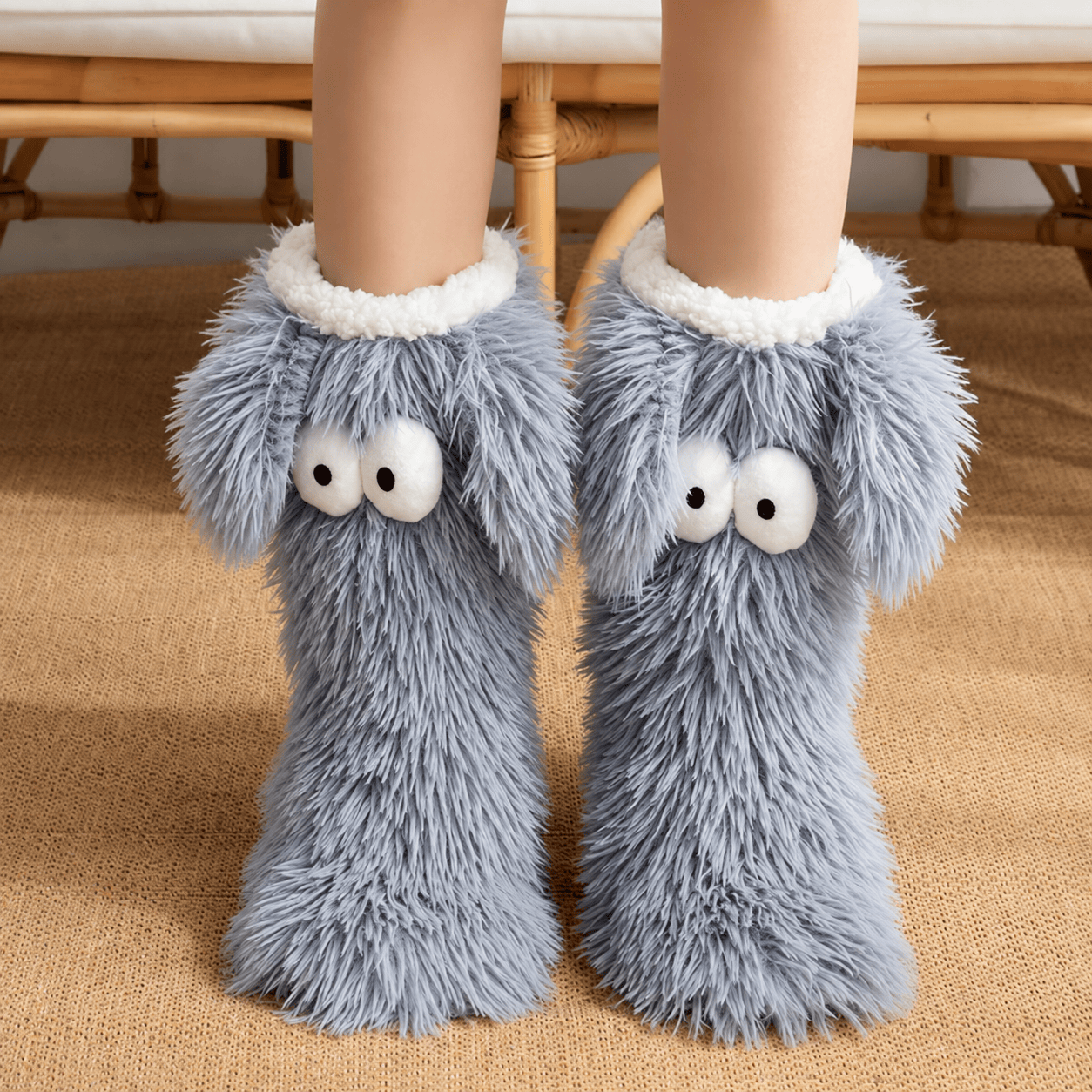 Bente | Fluffy House Socks with Big Eyes
