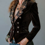 Christina | Double-Breasted Velvet Jacket with Sparkling Floral Lapels