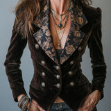 Christina | Double-Breasted Velvet Jacket with Sparkling Floral Lapels