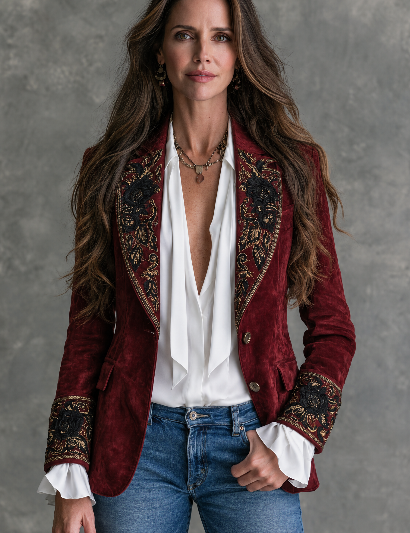Cecily | Vintage Jacket with Satin Collar and Floral Details
