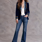 Fiona | Luxury Blue Floral Blazer with Embroidered Embellishments for Boho Style