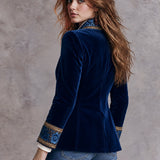 Fiona | Luxury Blue Floral Blazer with Embroidered Embellishments for Boho Style