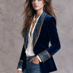 Fiona | Luxury Blue Floral Blazer with Embroidered Embellishments for Boho Style