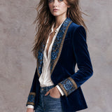 Fiona | Luxury Blue Floral Blazer with Embroidered Embellishments for Boho Style