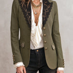 Felicity | Olive Blazer with Lace Trim