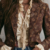 Carol | Vintage 70s Dark Brown Double-Breasted Geometric Print Jacket