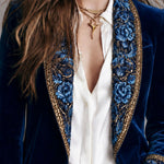 Fiona | Luxury Blue Floral Blazer with Embroidered Embellishments for Boho Style