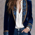 Fiona | Luxury Blue Floral Blazer with Embroidered Embellishments for Boho Style