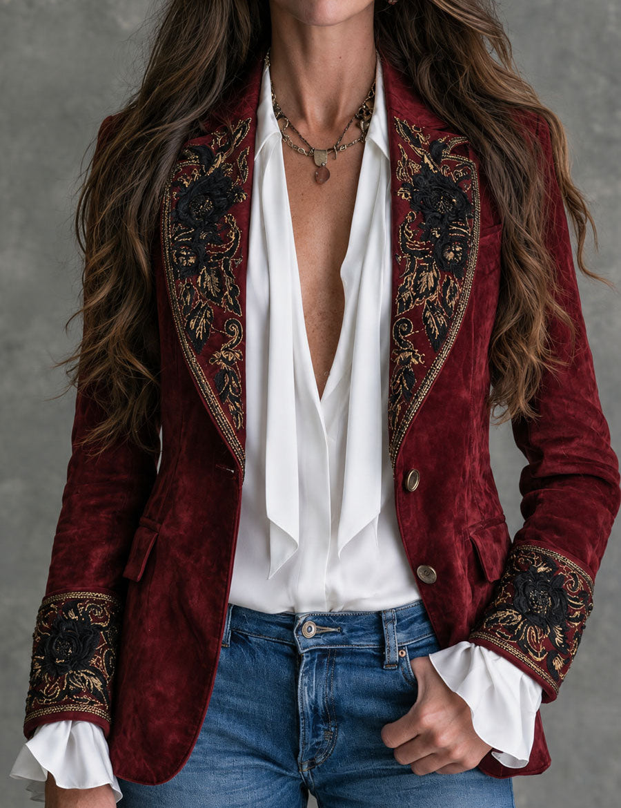 Cecily | Vintage Jacket with Satin Collar and Floral Details