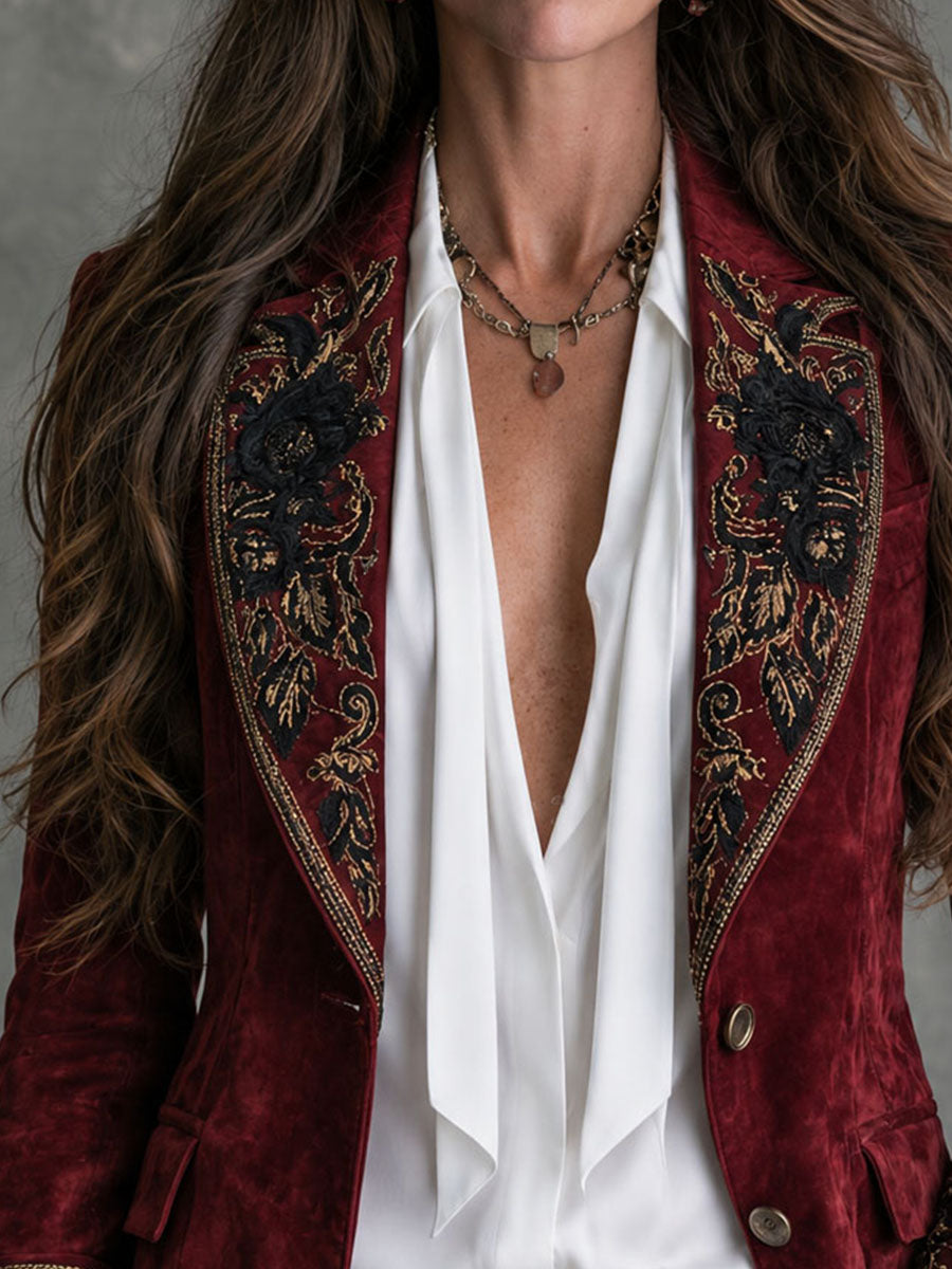 Cecily | Vintage Jacket with Satin Collar and Floral Details