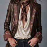 Grace | Retro Striped Satin Blazer with Floral Brocade Trim