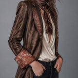 Grace | Retro Striped Satin Blazer with Floral Brocade Trim