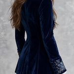 Florence | Retro Navy Velvet Blazer with Gold Floral Embroidery