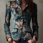 Charlotte | Retro Fitted Floral Brocade Jacket with Stand Collar