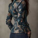 Charlotte | Retro Fitted Floral Brocade Jacket with Stand Collar