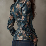 Charlotte | Retro Fitted Floral Brocade Jacket with Stand Collar
