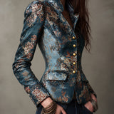 Charlotte | Retro Fitted Floral Brocade Jacket with Stand Collar
