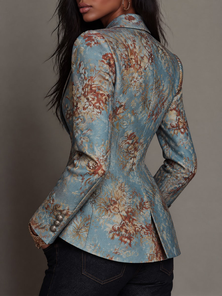 Georgia | Vintage Floral Double-Breasted Blazer, Cropped Style