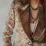 Gillian | Retro Zebra Print Faux Suede Blazer with Velvet Collar