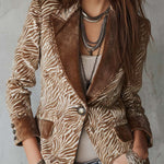 Gillian | Retro Zebra Print Faux Suede Blazer with Velvet Collar