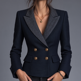 Diana | Blue Tailored Herringbone Double-Breasted Jacket