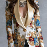 Edwina | Bohemian Floral Single-Button Jacket with Satin Collar