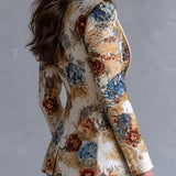 Edwina | Bohemian Floral Single-Button Jacket with Satin Collar