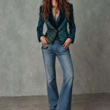 Gwendolen | Retro Turquoise and Gold Blazer with Satin Lapels
