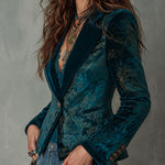Gwendolen | Retro Turquoise and Gold Blazer with Satin Lapels