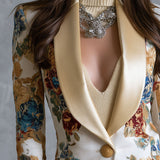 Edwina | Bohemian Floral Single-Button Jacket with Satin Collar
